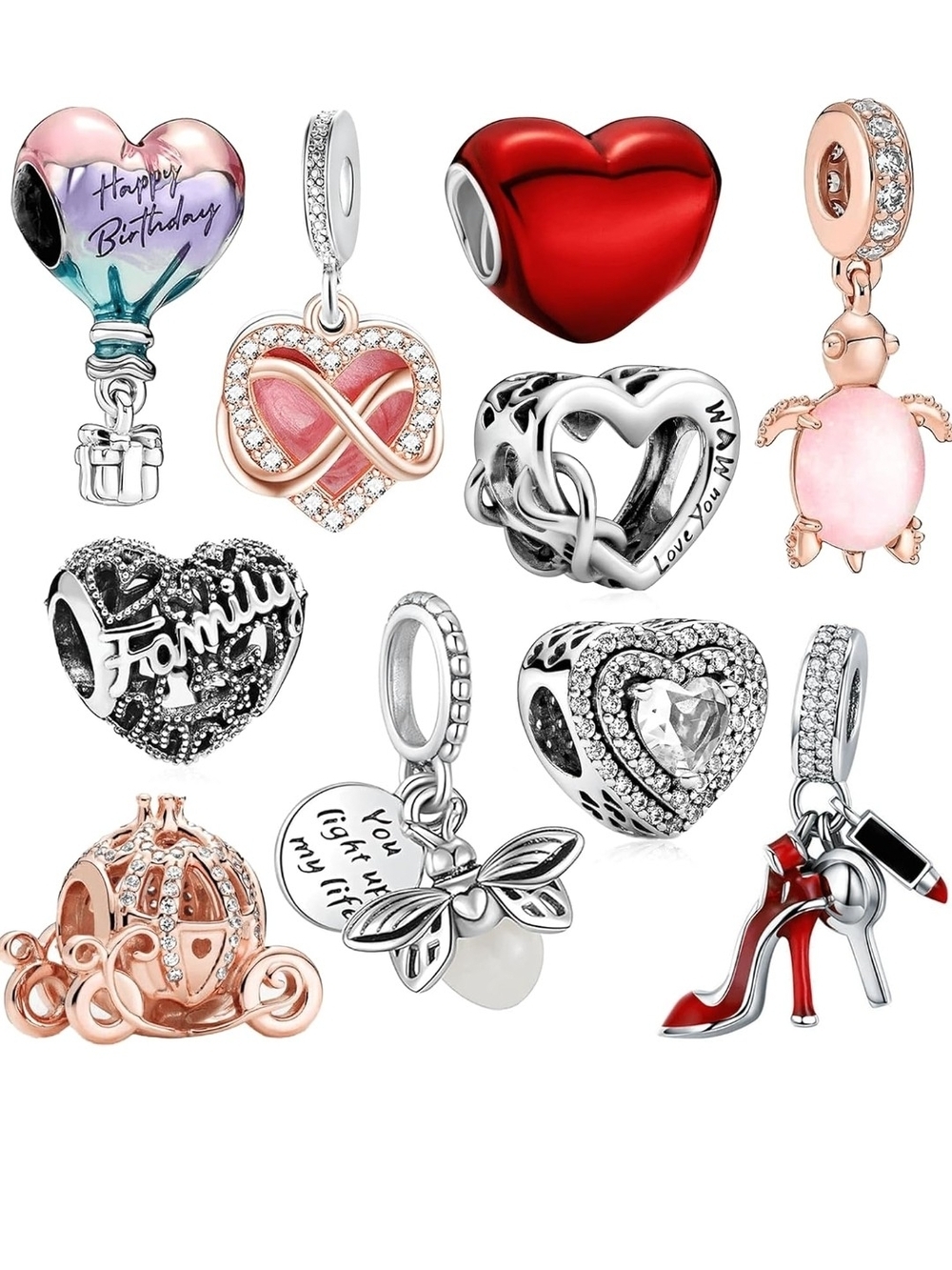 Heart Charm Pendant Collection - Pink, Red & Rose Gold Accents